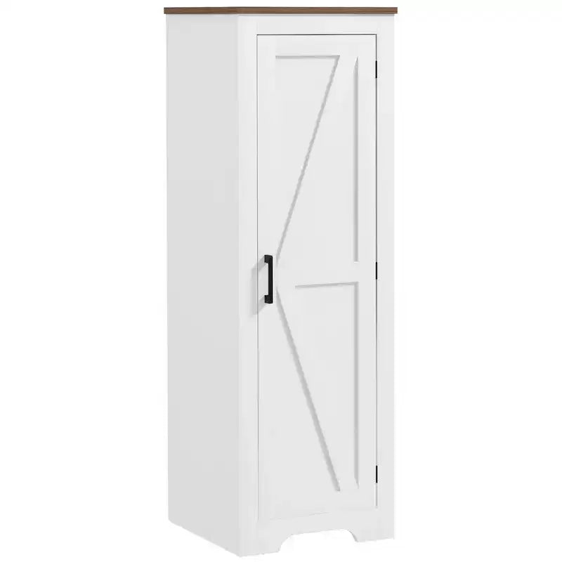 Farmhouse Storage Cabinet with Single Barn Door and Adjustable Shelf, Floor Pantry Cabinet, White