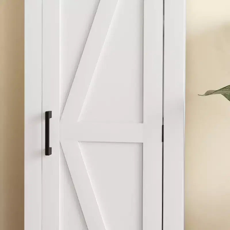 Farmhouse Storage Cabinet with Single Barn Door and Adjustable Shelf, Floor Pantry Cabinet, White