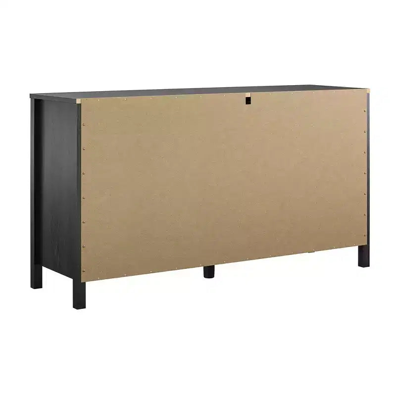 6-Drawer Dresser, Black Oak Finish with Faux Rattan Drawer Fronts, Bedroom Storage