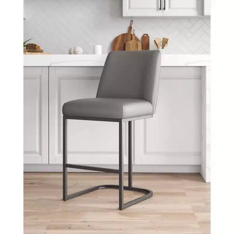 Leatherette Upholstered Metal Counter Height Barstool, Modern Kitchen or Bar Stool
