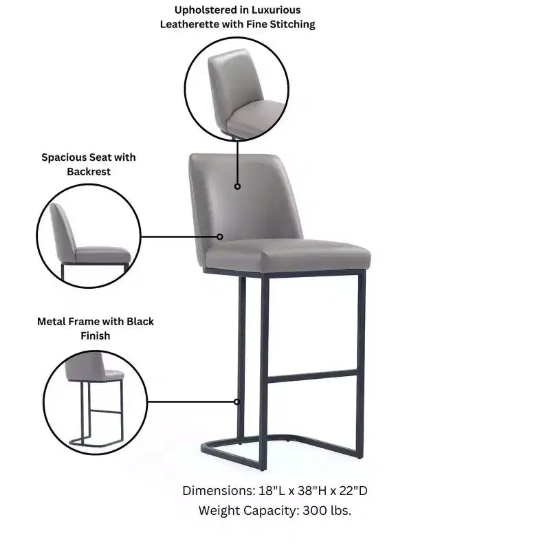 Leatherette Upholstered Metal Counter Height Barstool, Modern Kitchen or Bar Stool