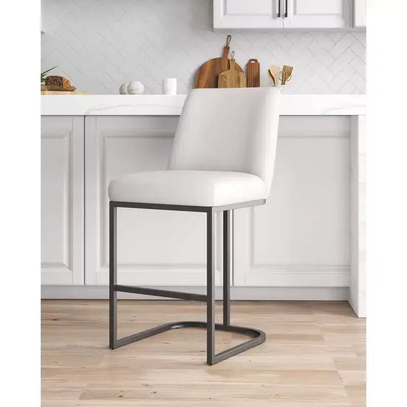 Leatherette Upholstered Metal Counter Height Barstool, Modern Kitchen or Bar Stool