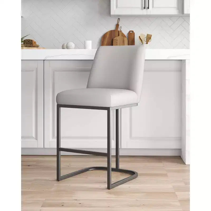 Leatherette Upholstered Metal Counter Height Barstool, Modern Kitchen or Bar Stool