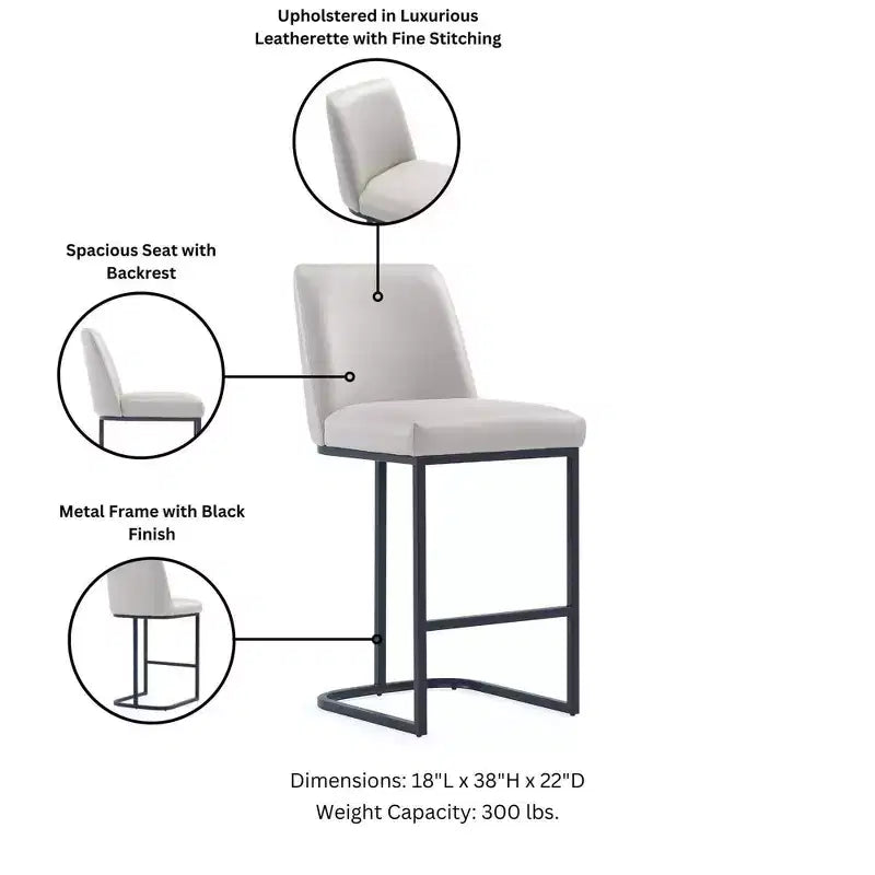 Leatherette Upholstered Metal Counter Height Barstool, Modern Kitchen or Bar Stool