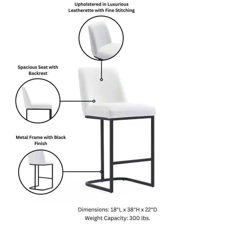Leatherette Upholstered Metal Counter Height Barstool, Modern Kitchen or Bar Stool