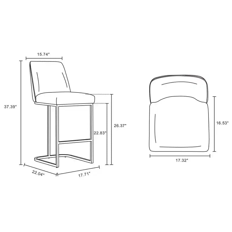 Leatherette Upholstered Metal Counter Height Barstool, Modern Kitchen or Bar Stool