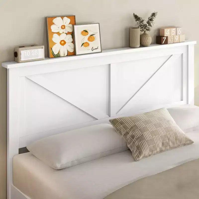 Farmhouse Wooden Bed Frame, Rustic Style Platform Base for Bedroom