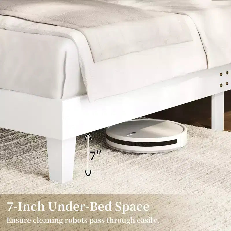 Farmhouse Wooden Bed Frame, Rustic Style Platform Base for Bedroom