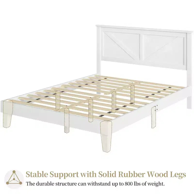 Farmhouse Wooden Bed Frame, Rustic Style Platform Base for Bedroom