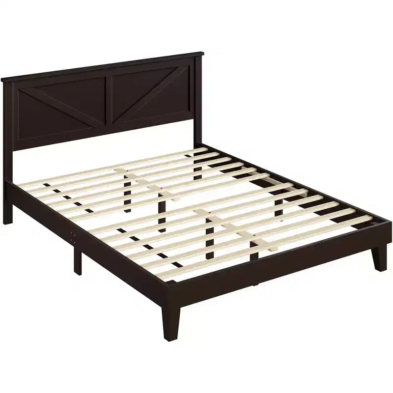 Farmhouse Wooden Bed Frame, Rustic Style Platform Base for Bedroom