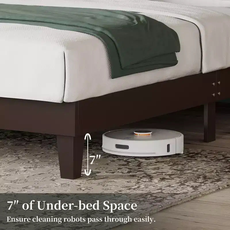 Farmhouse Wooden Bed Frame, Rustic Style Platform Base for Bedroom