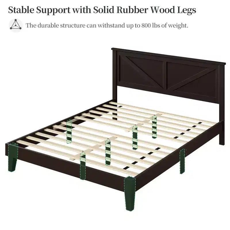 Farmhouse Wooden Bed Frame, Rustic Style Platform Base for Bedroom