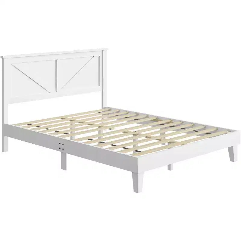 Farmhouse Wooden Bed Frame, Rustic Style Platform Base for Bedroom
