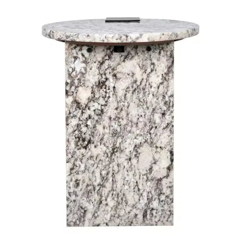 Contemporary Natural Marble & Metal Handmade Round End Table, 20.66"H x 17" Diameter, Black