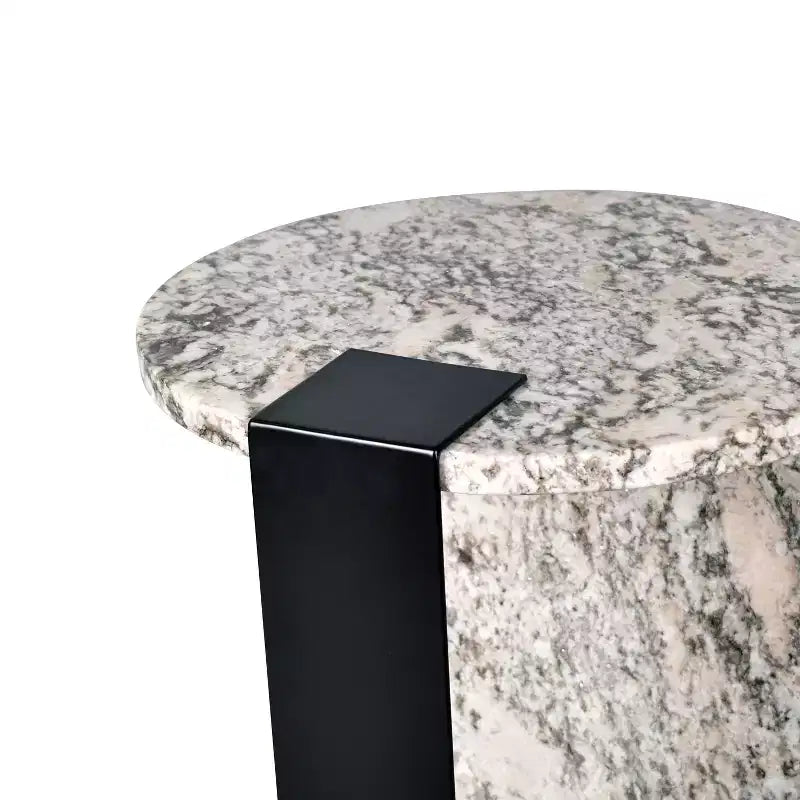Contemporary Natural Marble & Metal Handmade Round End Table, 20.66"H x 17" Diameter, Black