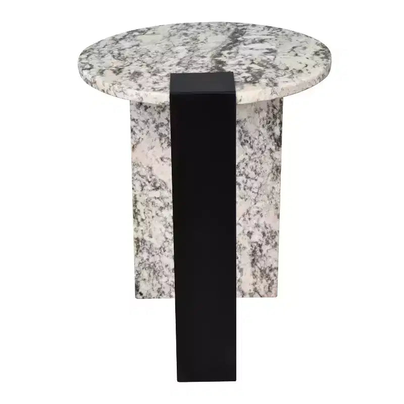 Contemporary Natural Marble & Metal Handmade Round End Table, 20.66"H x 17" Diameter, Black