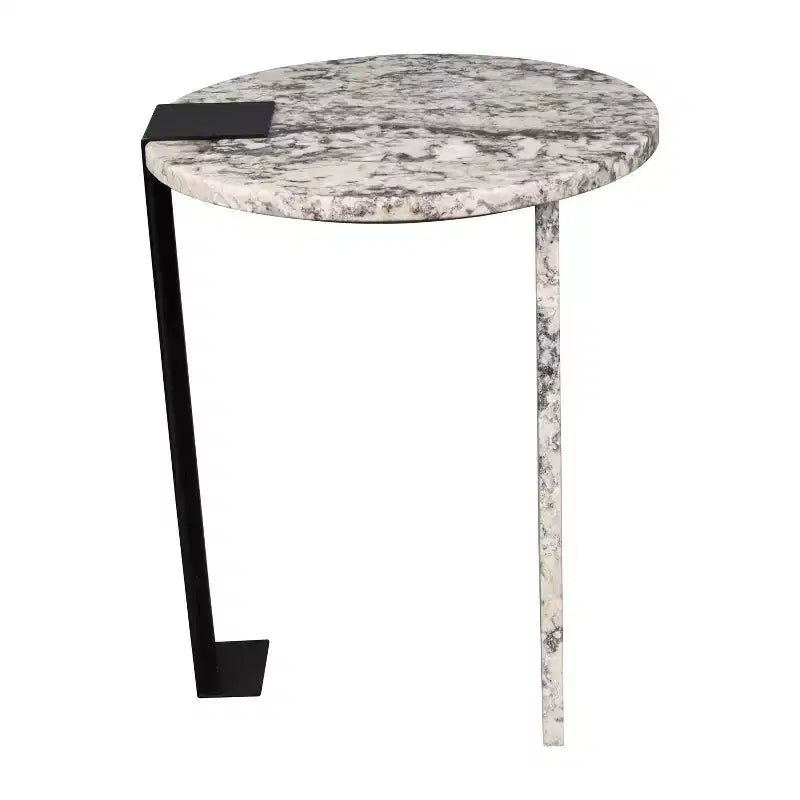 Contemporary Natural Marble & Metal Handmade Round End Table, 20.66"H x 17" Diameter, Black