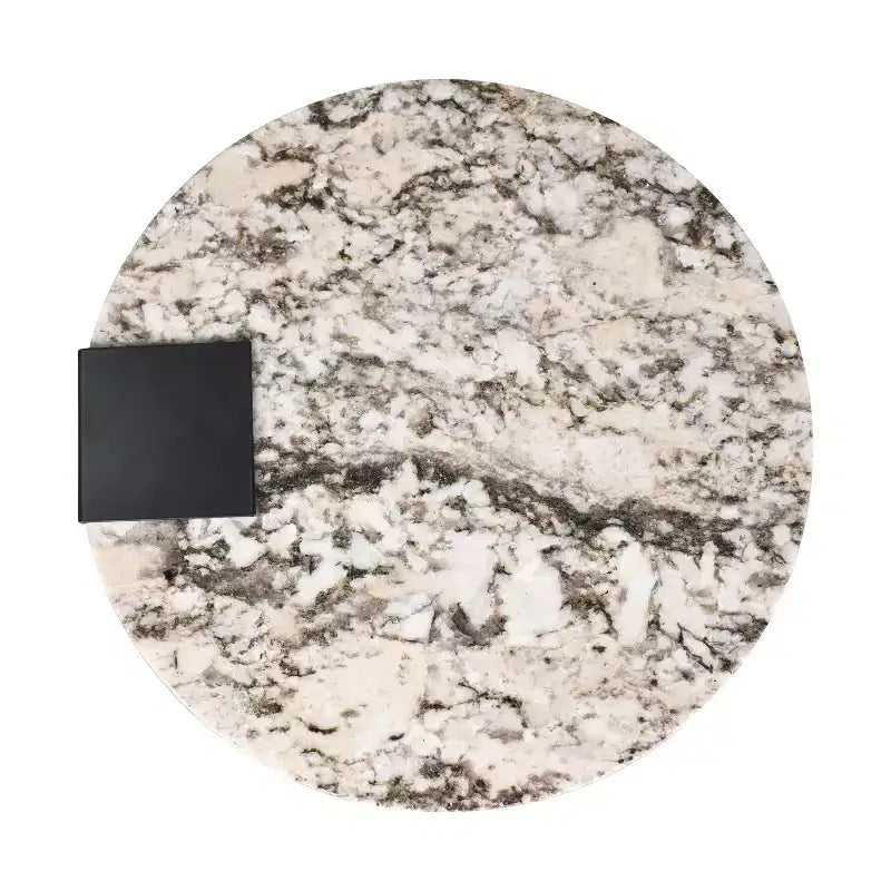 Contemporary Natural Marble & Metal Handmade Round End Table, 20.66"H x 17" Diameter, Black