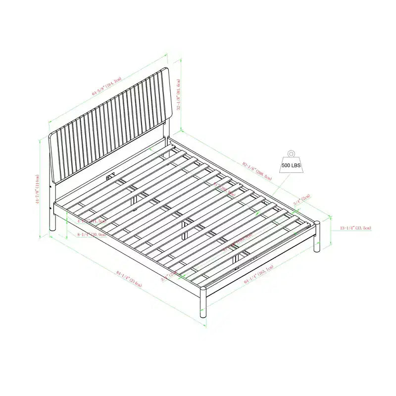 Queen Bed Frame with Vertical Slat Headboard, Platform Base, No Box Spring Needed