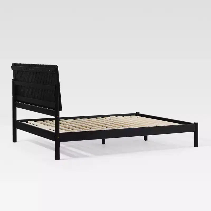 Queen Bed Frame with Vertical Slat Headboard, Platform Base, No Box Spring Needed