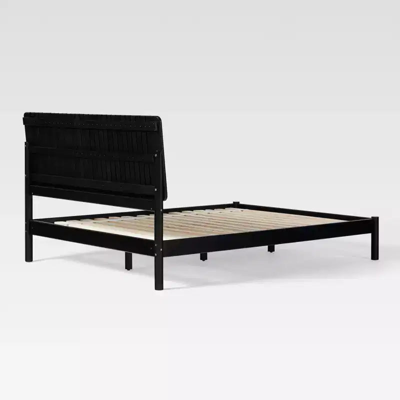 Queen Bed Frame with Vertical Slat Headboard, Platform Base, No Box Spring Needed