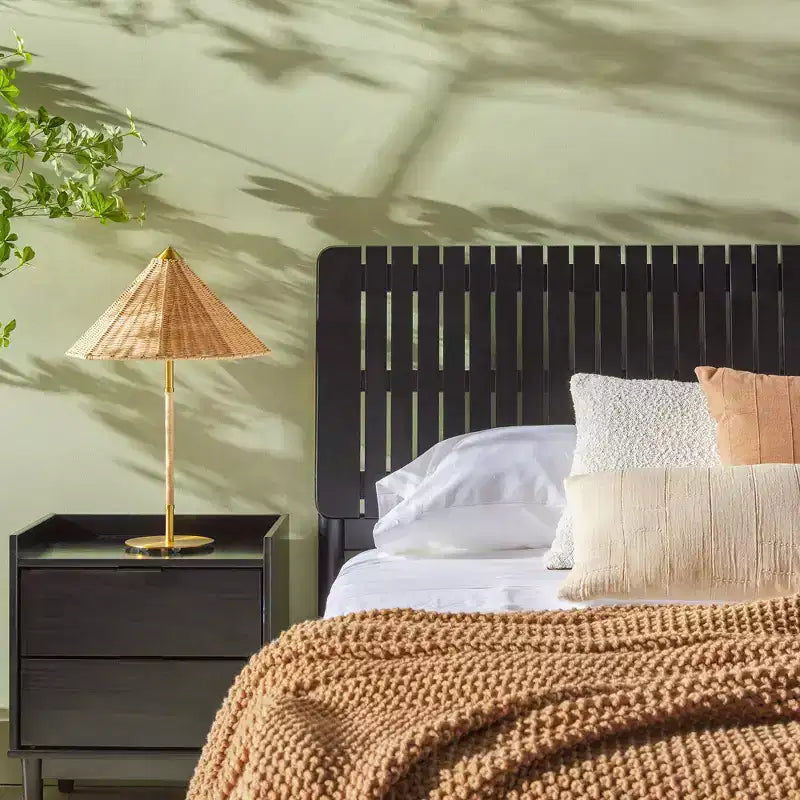 Queen Bed Frame with Vertical Slat Headboard, Platform Base, No Box Spring Needed