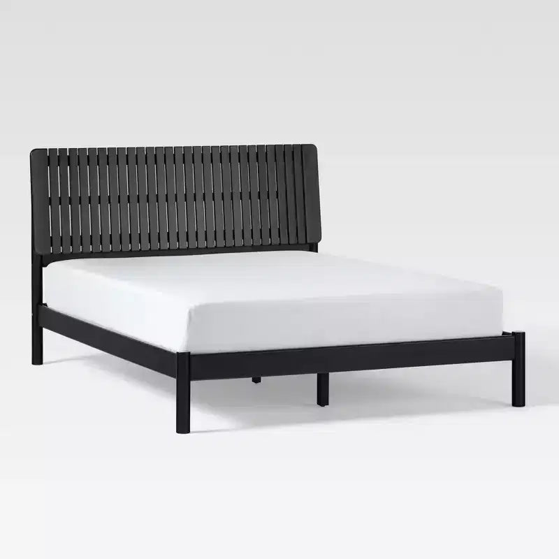 Queen Bed Frame with Vertical Slat Headboard, Platform Base, No Box Spring Needed