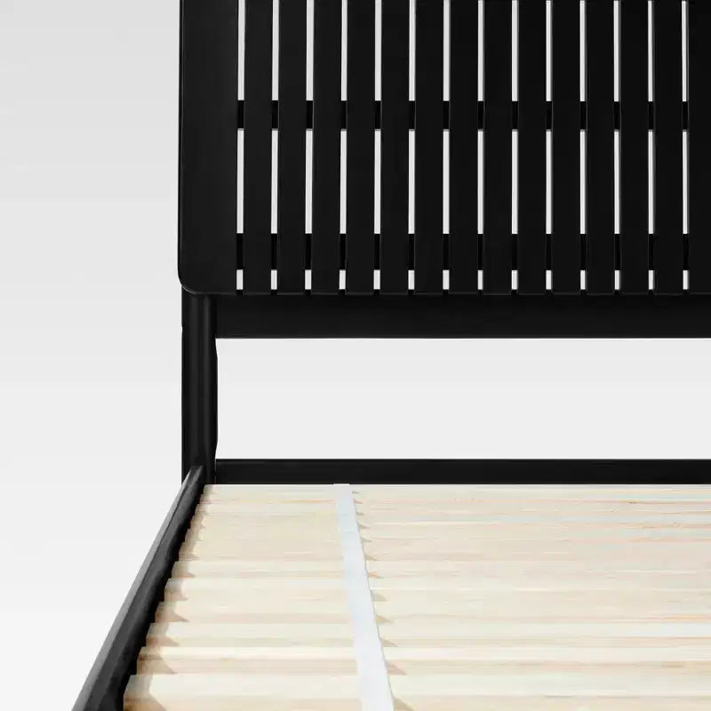 Queen Bed Frame with Vertical Slat Headboard, Platform Base, No Box Spring Needed