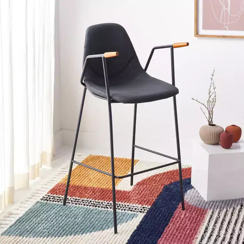 Mid-Century Modern Barstool, Upholstered Seat with Wood Legs, Kitchen or Bar Height