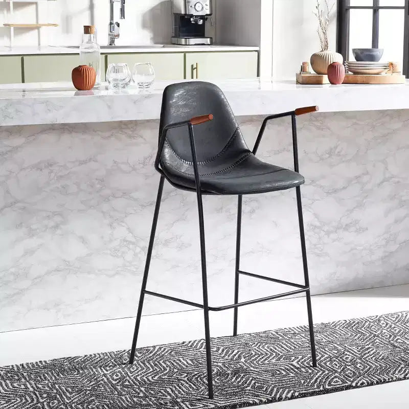 Mid-Century Modern Barstool, Upholstered Seat with Wood Legs, Kitchen or Bar Height