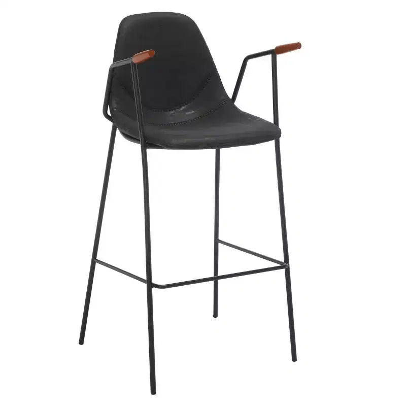 Mid-Century Modern Barstool, Upholstered Seat with Wood Legs, Kitchen or Bar Height