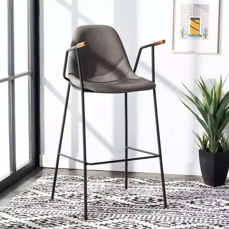 Mid-Century Modern Barstool, Upholstered Seat with Wood Legs, Kitchen or Bar Height