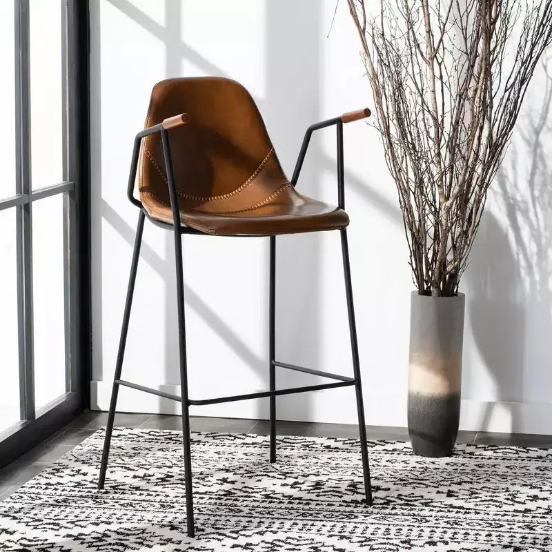 Mid-Century Modern Barstool, Upholstered Seat with Wood Legs, Kitchen or Bar Height