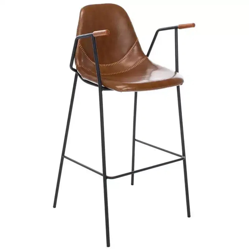 Mid-Century Modern Barstool, Upholstered Seat with Wood Legs, Kitchen or Bar Height