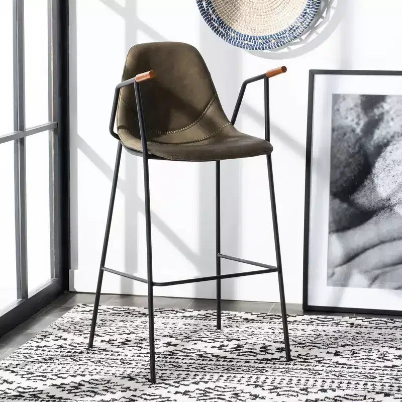 Mid-Century Modern Barstool, Upholstered Seat with Wood Legs, Kitchen or Bar Height