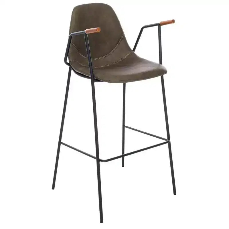 Mid-Century Modern Barstool, Upholstered Seat with Wood Legs, Kitchen or Bar Height