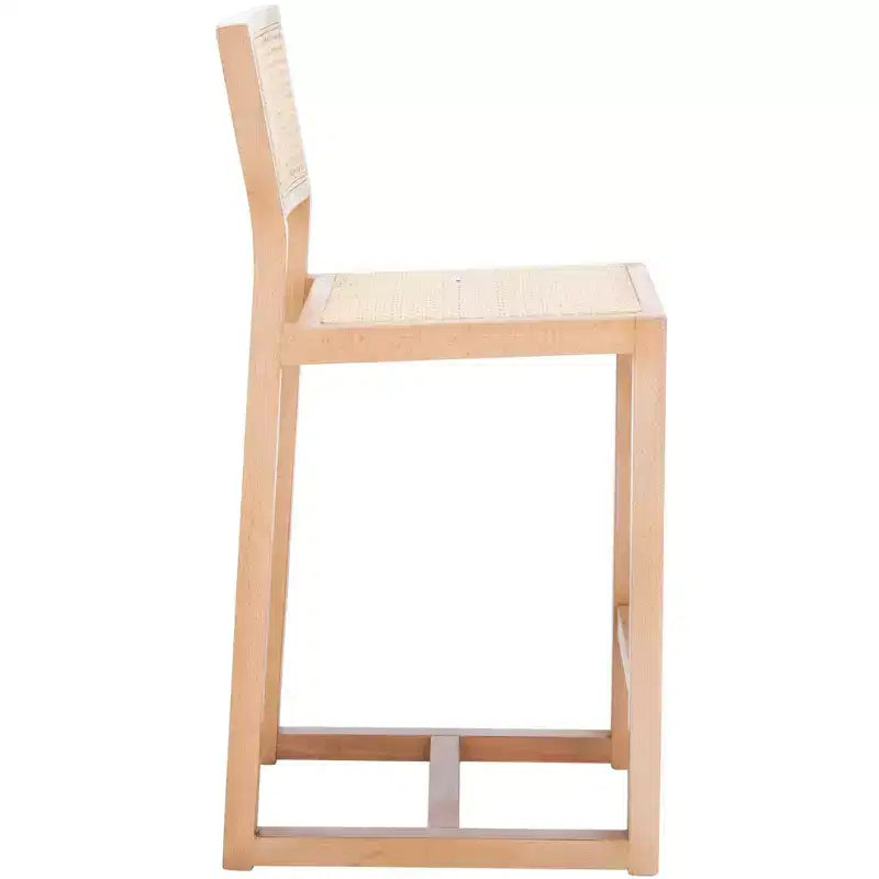 Rattan Counter Stool, Natural Woven Seat with Wood Frame, Bohemian Kitchen or Bar Stool