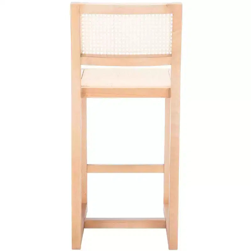 Rattan Counter Stool, Natural Woven Seat with Wood Frame, Bohemian Kitchen or Bar Stool