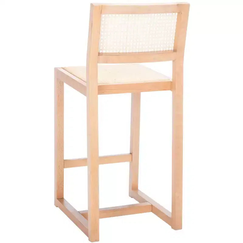 Rattan Counter Stool, Natural Woven Seat with Wood Frame, Bohemian Kitchen or Bar Stool