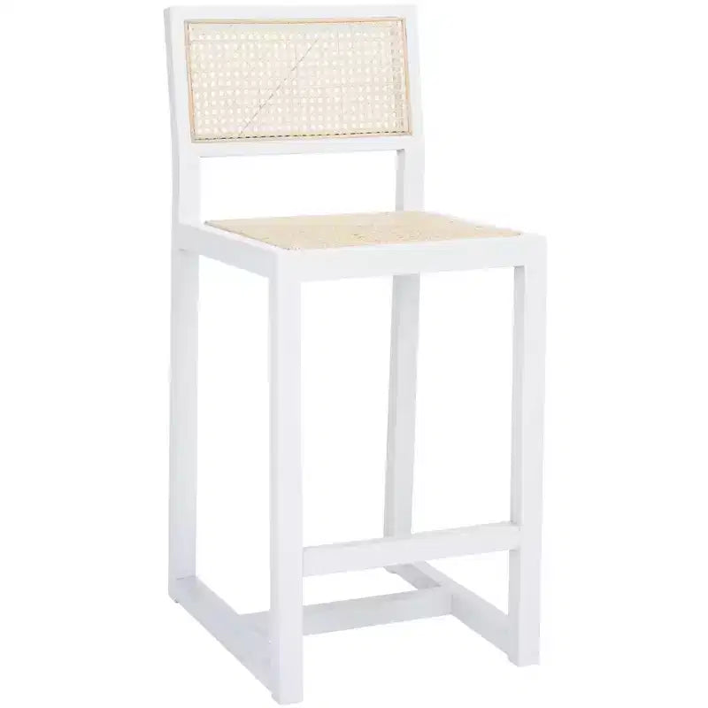 Rattan Counter Stool, Natural Woven Seat with Wood Frame, Bohemian Kitchen or Bar Stool