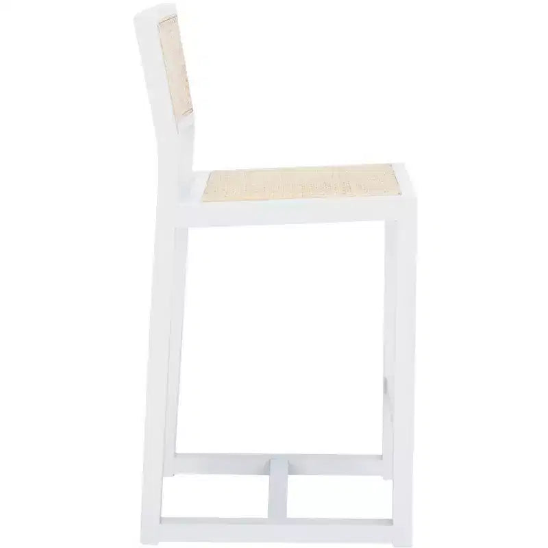 Rattan Counter Stool, Natural Woven Seat with Wood Frame, Bohemian Kitchen or Bar Stool