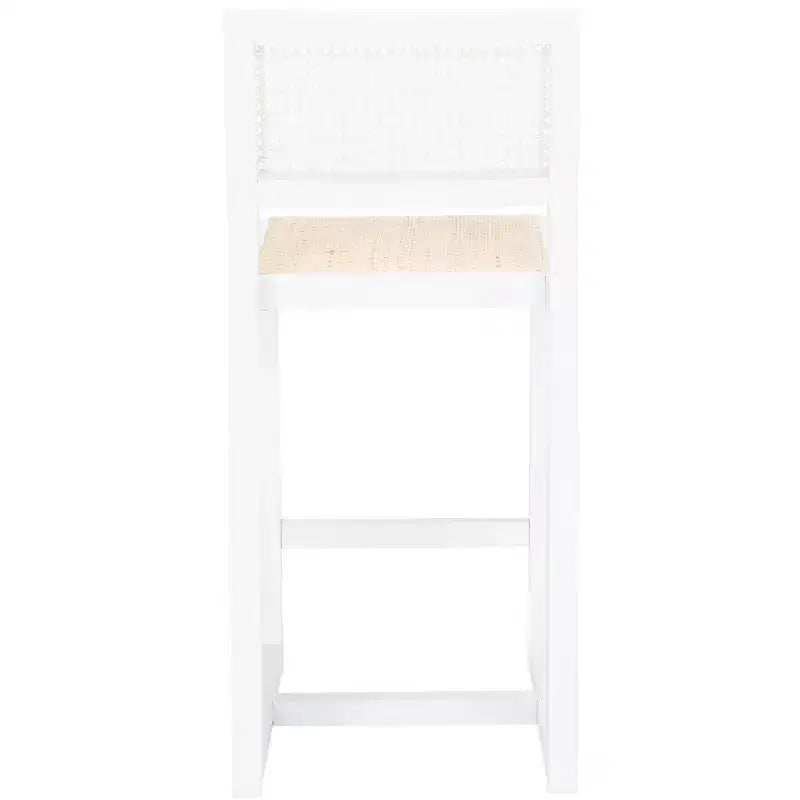 Rattan Counter Stool, Natural Woven Seat with Wood Frame, Bohemian Kitchen or Bar Stool
