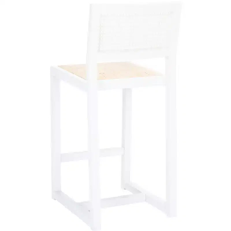 Rattan Counter Stool, Natural Woven Seat with Wood Frame, Bohemian Kitchen or Bar Stool