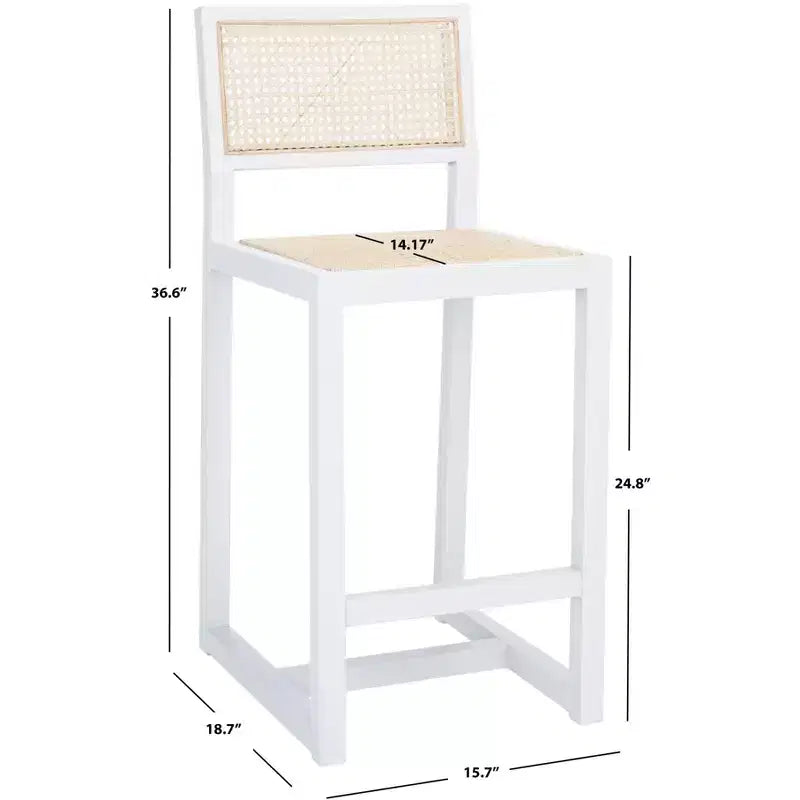 Rattan Counter Stool, Natural Woven Seat with Wood Frame, Bohemian Kitchen or Bar Stool