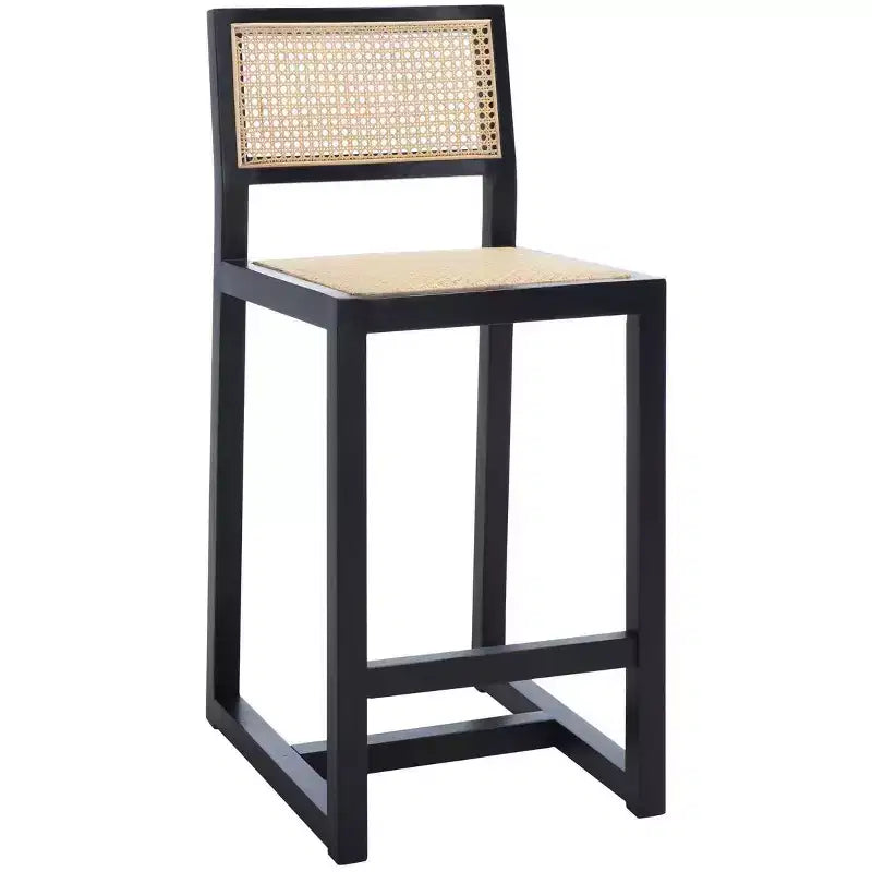 Rattan Counter Stool, Natural Woven Seat with Wood Frame, Bohemian Kitchen or Bar Stool