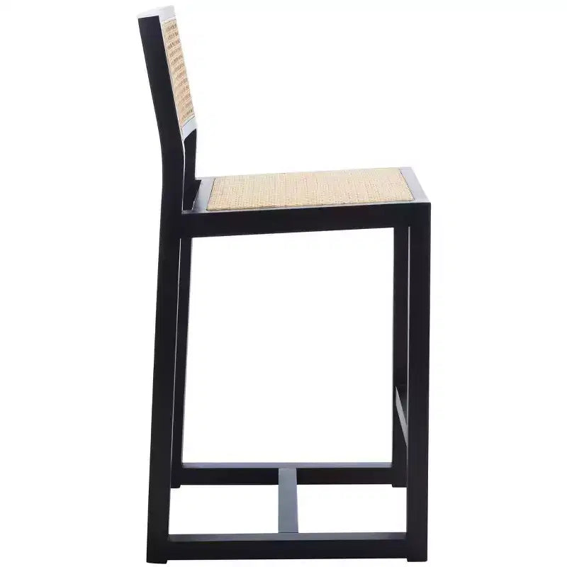 Rattan Counter Stool, Natural Woven Seat with Wood Frame, Bohemian Kitchen or Bar Stool