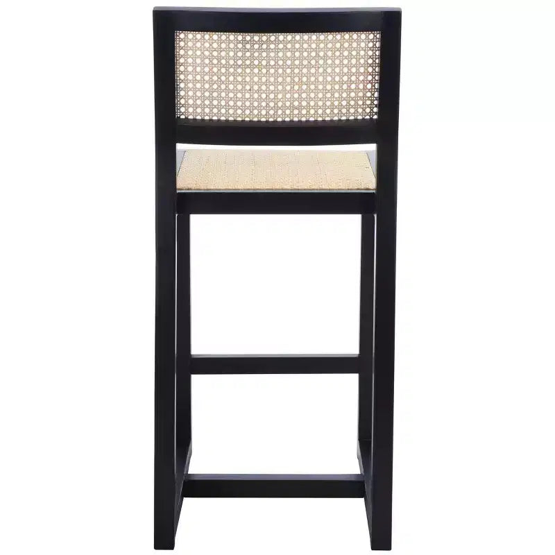 Rattan Counter Stool, Natural Woven Seat with Wood Frame, Bohemian Kitchen or Bar Stool