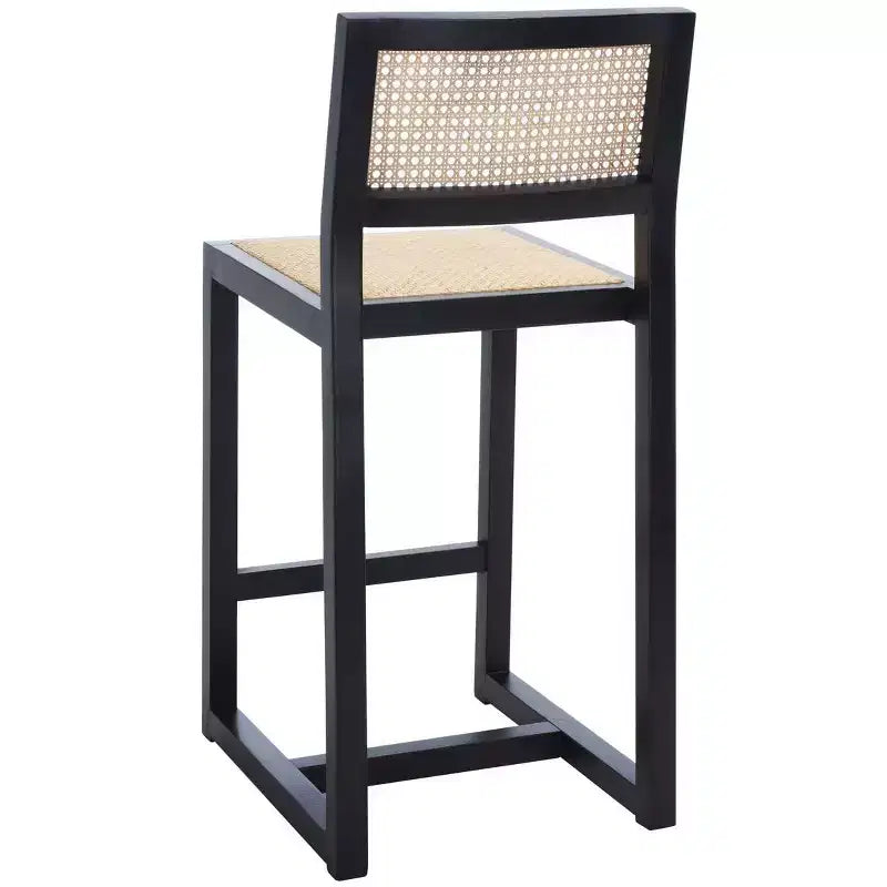 Rattan Counter Stool, Natural Woven Seat with Wood Frame, Bohemian Kitchen or Bar Stool