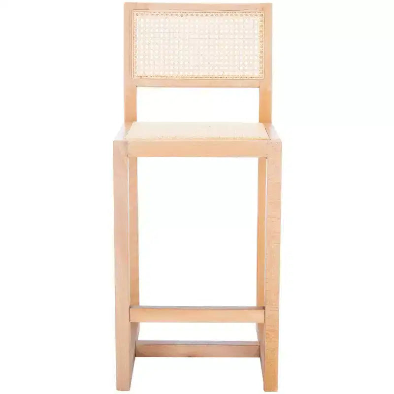 Rattan Counter Stool, Natural Woven Seat with Wood Frame, Bohemian Kitchen or Bar Stool
