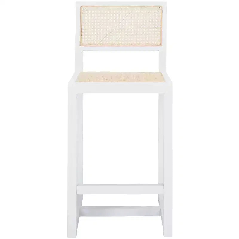 Rattan Counter Stool, Natural Woven Seat with Wood Frame, Bohemian Kitchen or Bar Stool